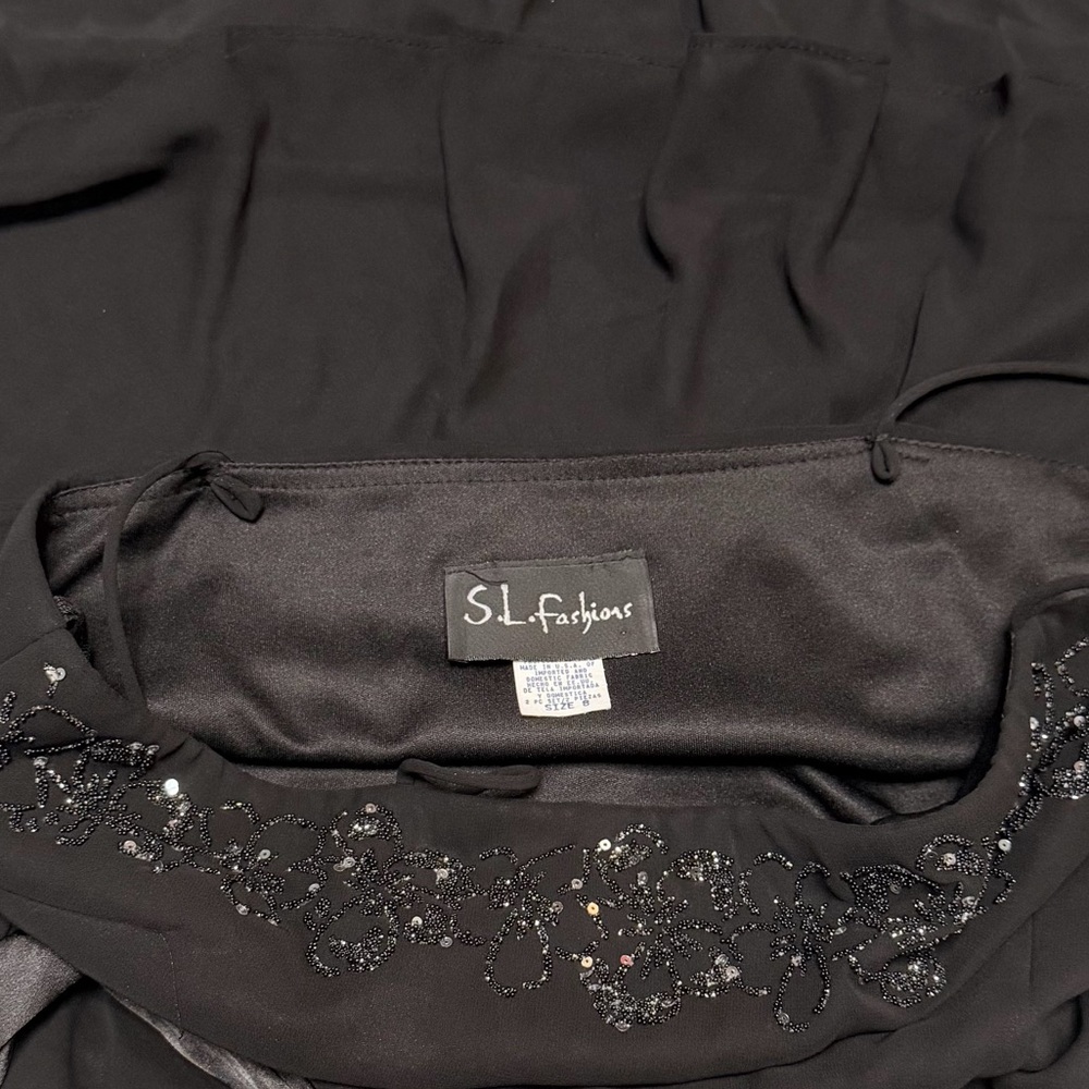 S.L. Fashions Vintage Black Sequin Beaded Cocktail Dress Size 8 Y2K Whimsigoth - Picture 11 of 13